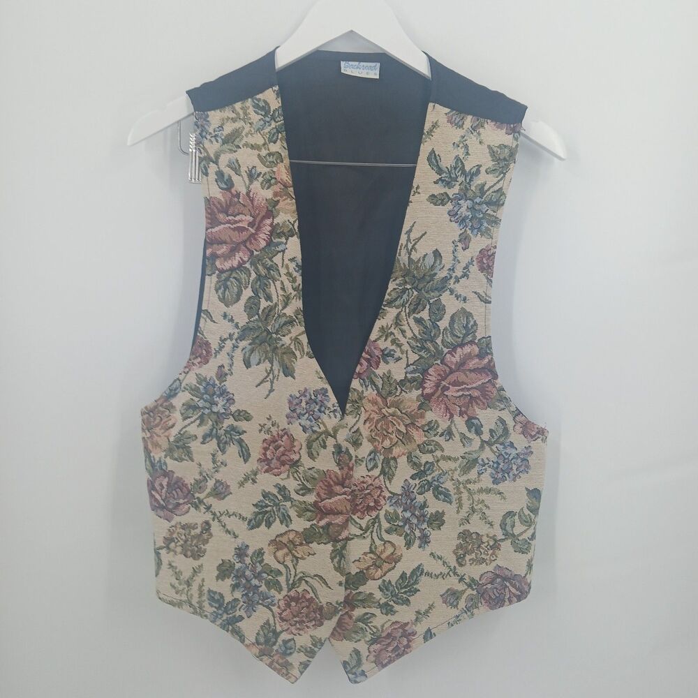 womans vintage backroad blues granny couch print floral vest size large